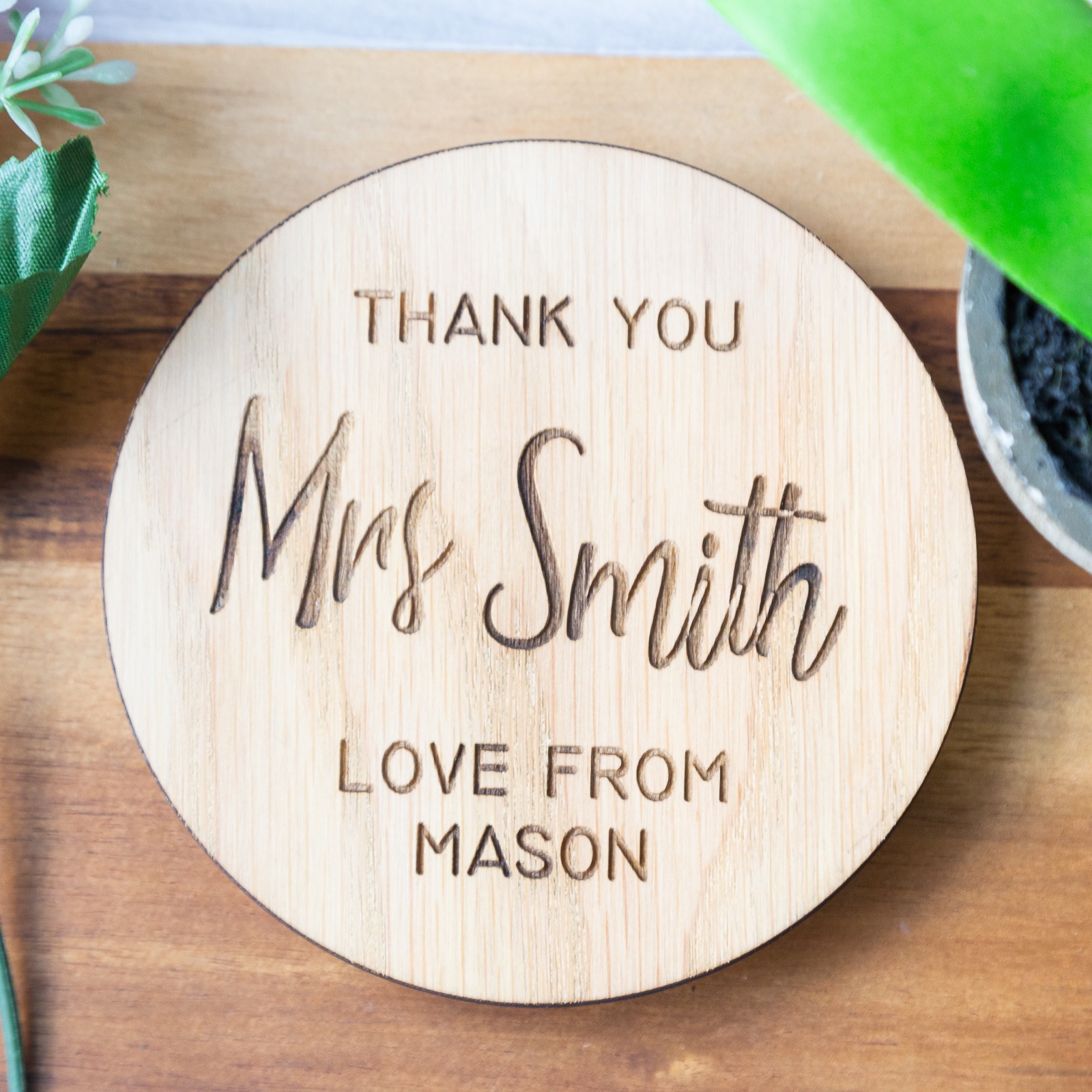 Personalised Wooden Coaster Thank You